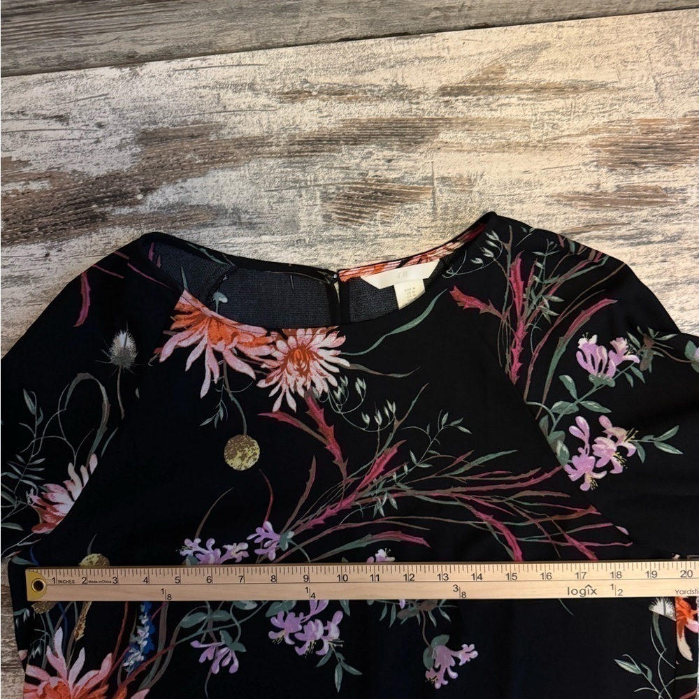 H&M Black Floral Shift Dress Medium - Picture 4 of 5
